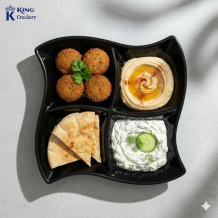 melamine black color 4 portion tray for serving