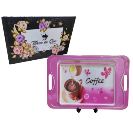 Printed Melamine 3 In 1 Tray Set With Box For Serving