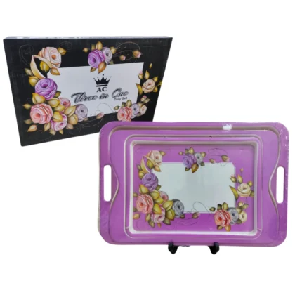 Printed Melamine 3 In 1 Tray Set With Box For Serving