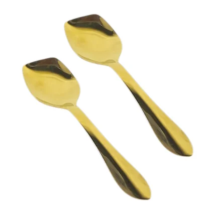 2 Pcs Stainless Steel Small Rice Panja Spoon in Golden Color For Serving Rice