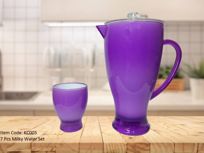 7 Pcs Acrylic Milky Water Set which includes 6 Pcs Tumbler+ 1 Pcs Pitcher in Purple Color