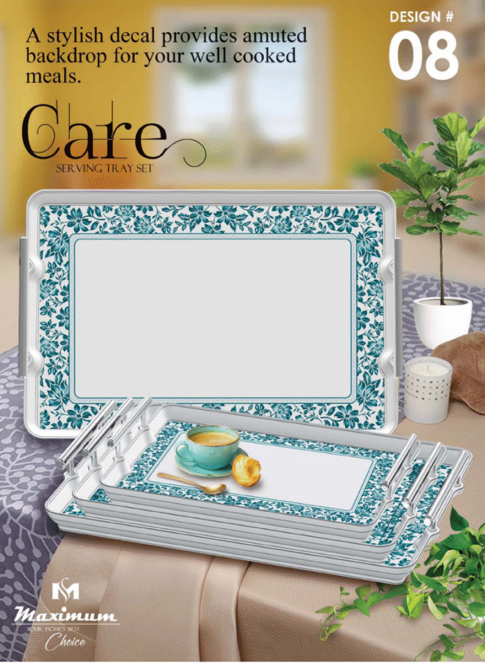 3 Pieces Care Printed Tray Set For Serving