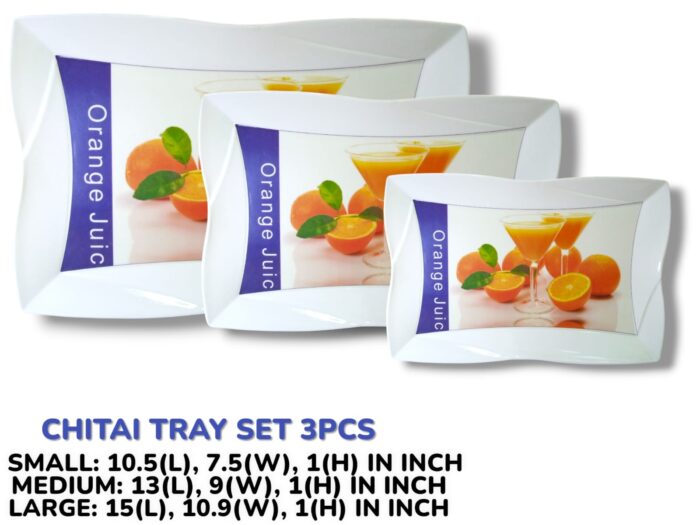 3 Pieces Melamine Printed Serving Tray Set