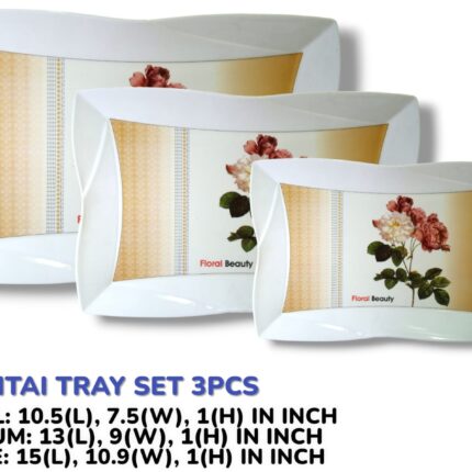 3 Pieces Melamine Printed Serving Tray Set