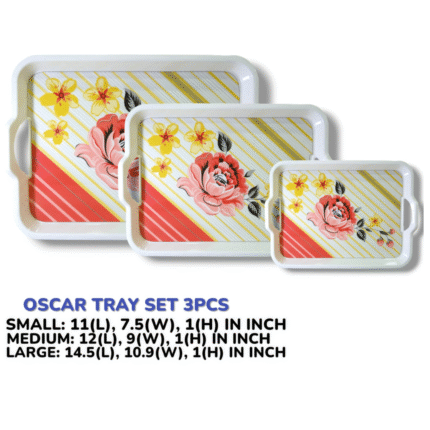 3 Pieces Melamine Oscar Printed Serving Tray Set