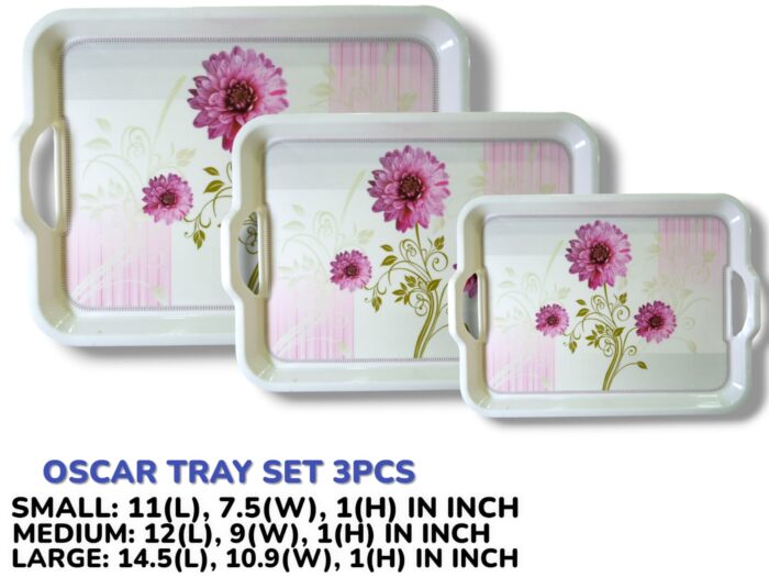 3 Pieces Melamine Oscar Printed Serving Tray Set