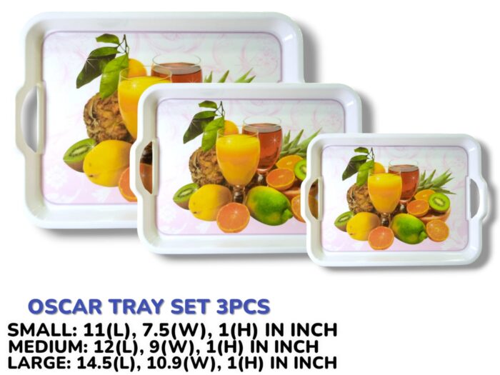 3 Pieces Melamine Oscar Printed Serving Tray Set