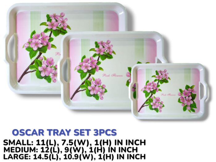 3 Pieces Melamine Oscar Printed Serving Tray Set
