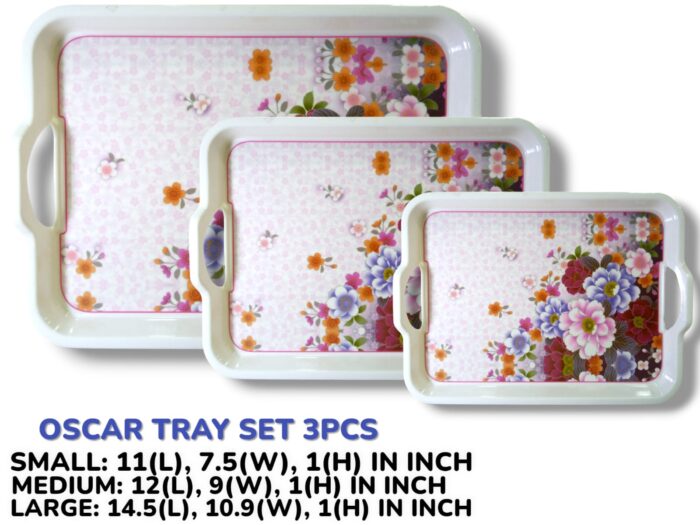 3 Pieces Melamine Oscar Printed Serving Tray Set