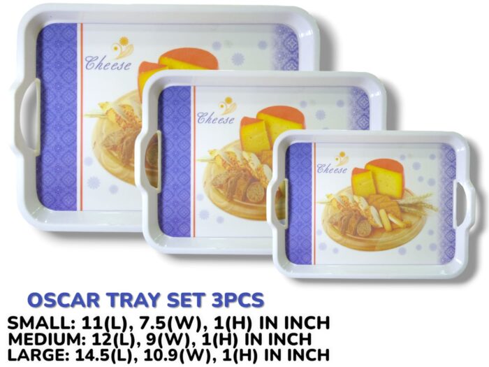 3 Pieces Melamine Oscar Printed Serving Tray Set