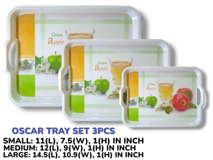 3 Pieces Melamine Oscar Printed Serving Tray Set