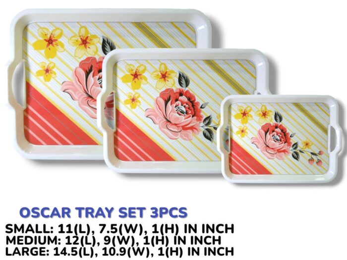 3 Pieces Melamine Oscar Printed Serving Tray Set
