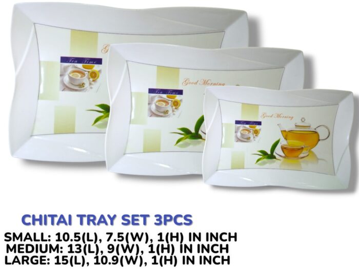 3 Pieces Melamine Printed Serving Tray Set