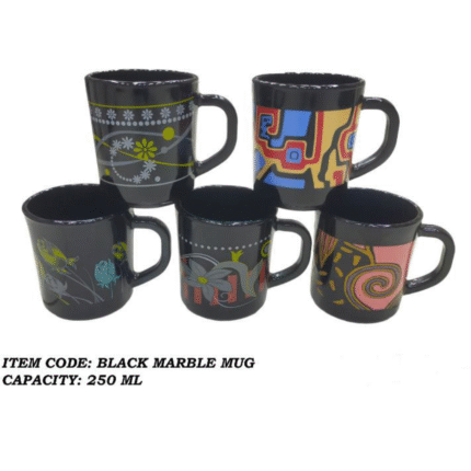 6 Pcs Black Color Printed Marble Mug For Drinking