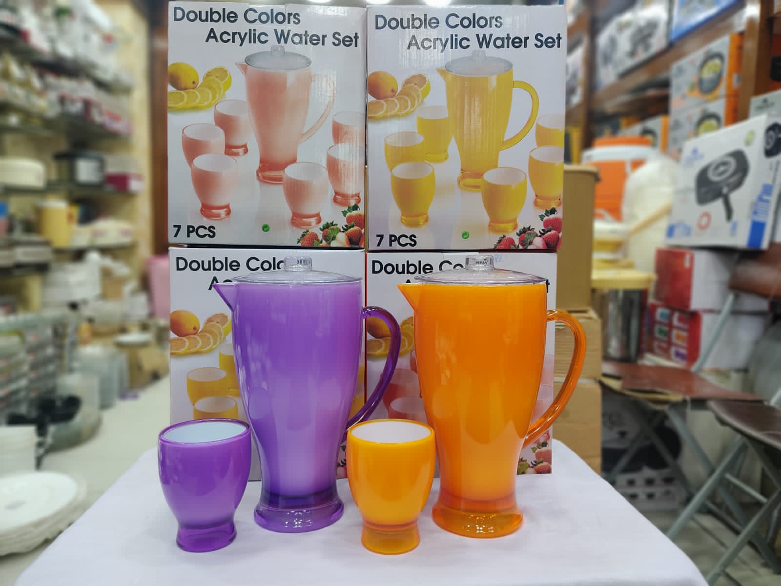 7 Pcs Acrylic Milky Water Set which includes 6 Pcs Tumbler+ 1 Pcs Pitcher