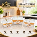 Printed Melamine Sehar Silver 3 Piece Donga Set With Glass Lid - Image 6