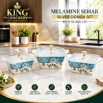 Printed Melamine Sehar Silver 3 Piece Donga Set With Glass Lid - Image 7