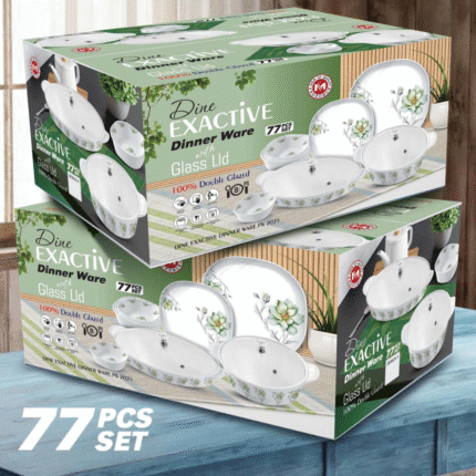 Dine Exactive Dinner Ware With Glass Lid 77 Pcs Set