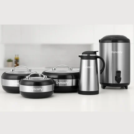 Dynasty 5 Pcs Gift Set Grey Color which Includes 3 Hot Pots + 1 Thermos + 1 Cooler