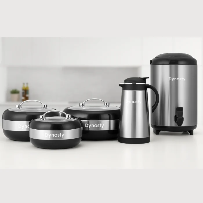 Dynasty 5 Pcs Gift Set Grey Color which Includes 3 Hot Pots + 1 Thermos + 1 Cooler