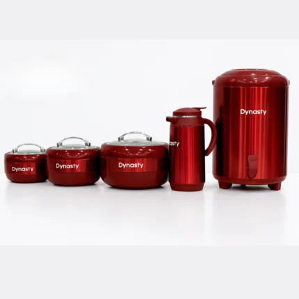 Dynasty 5 Pcs Gift Set Red Color which Includes 3 Hot Pots + 1 Thermos + 1 Cooler