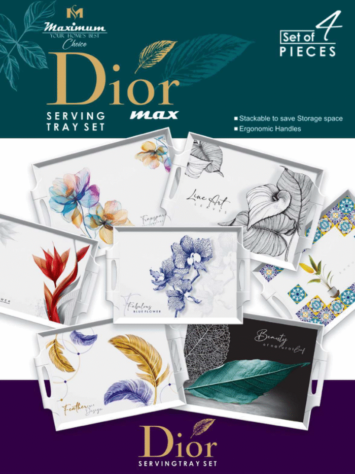 4 Pieces Melamine Dior Printed Serving Tray Set
