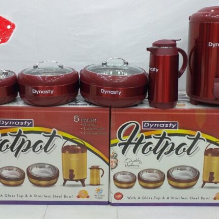Dynasty 5 Pcs Gift Set Red Color which Includes 3 Hot Pots + 1 Thermos + 1 Cooler