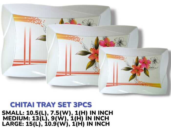 3 Pieces Melamine Chitai Printed Serving Tray Set