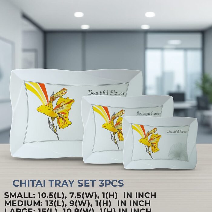 Melamine Printed Serving 3 Pieces Tray Set For Serving