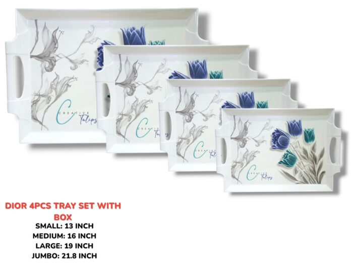 Melamine Printed Serving 4 Pieces Tray Set With Box