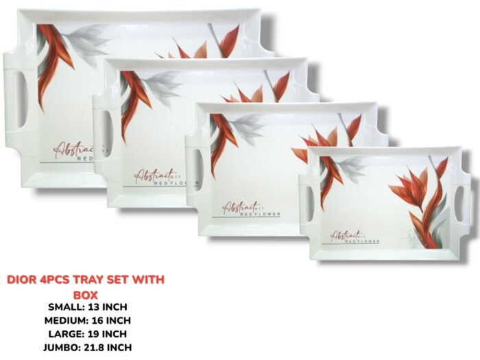 Melamine Printed Serving 4 Pieces Tray Set With Box