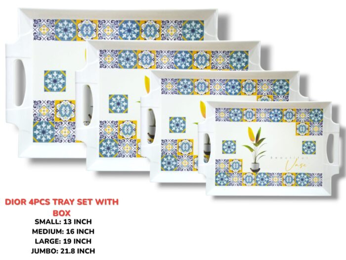 Melamine Printed Serving 4 Pieces Tray Set With Box