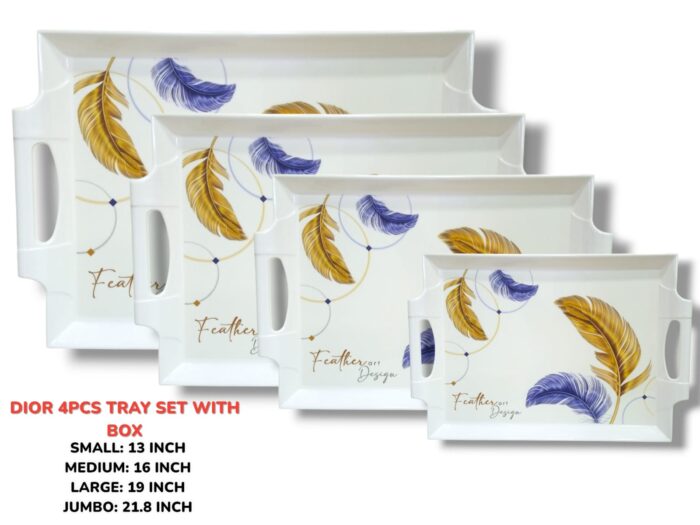 Melamine Printed Serving 4 Pieces Tray Set With Box