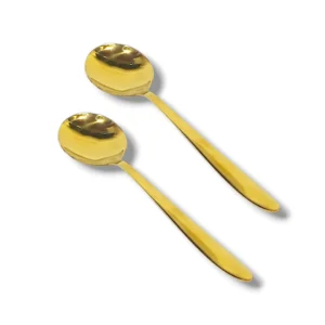 2 Pcs Stainless Steel Golden Color Serving Spoon of Round Shape For Curry and Qorma Serving
