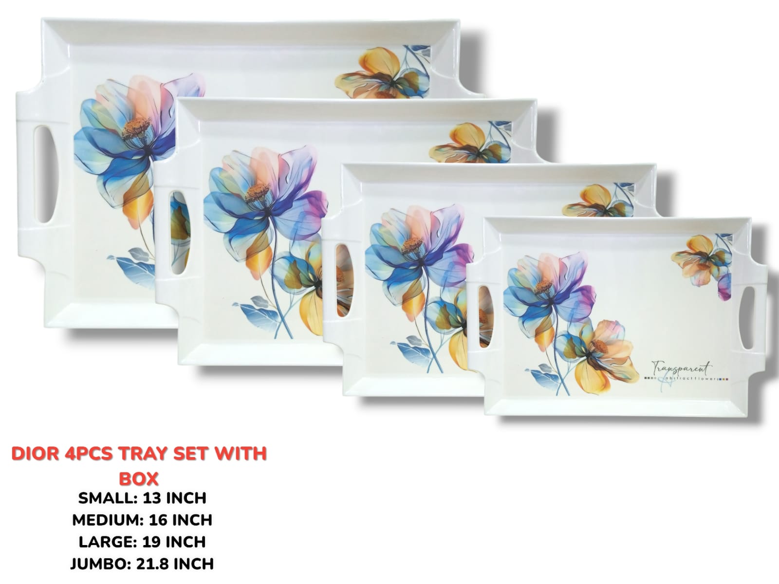 Melamine Printed Serving 4 Pieces Tray Set