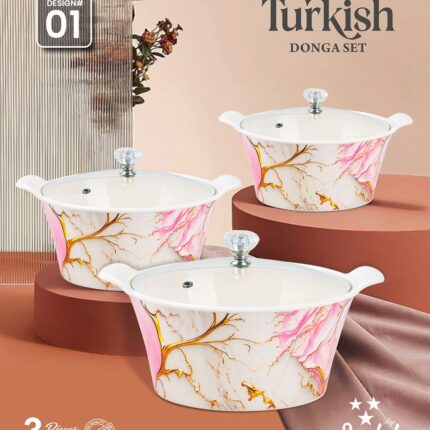Printed Donga 3 Pcs Set With Lid For Serving