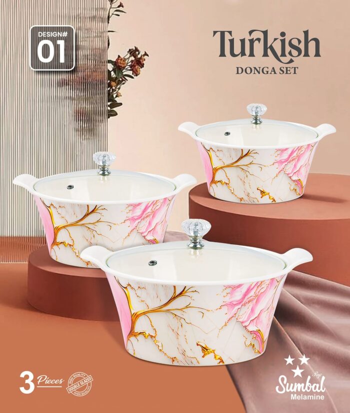 Printed Donga 3 Pcs Set With Lid For Serving