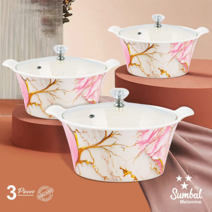 Printed Donga 3 Pcs Set With Lid For Serving