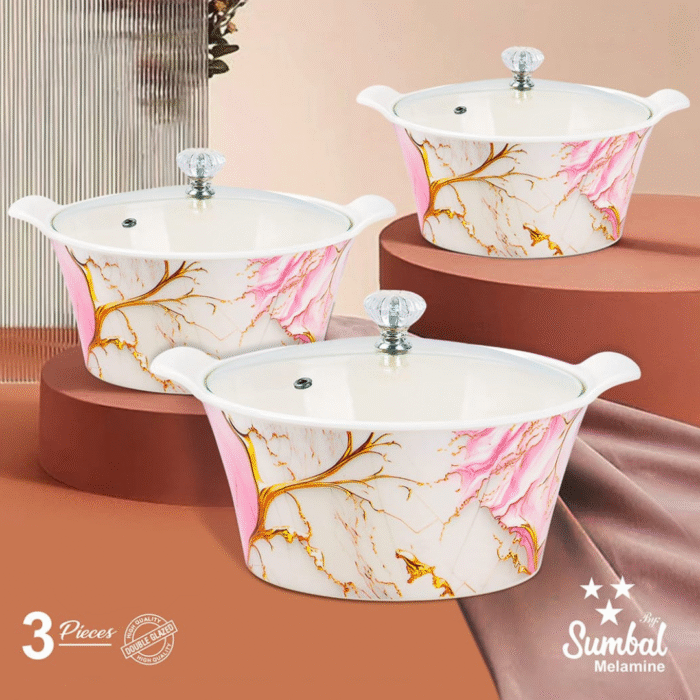 Printed Donga 3 Pcs Set With Lid For Serving