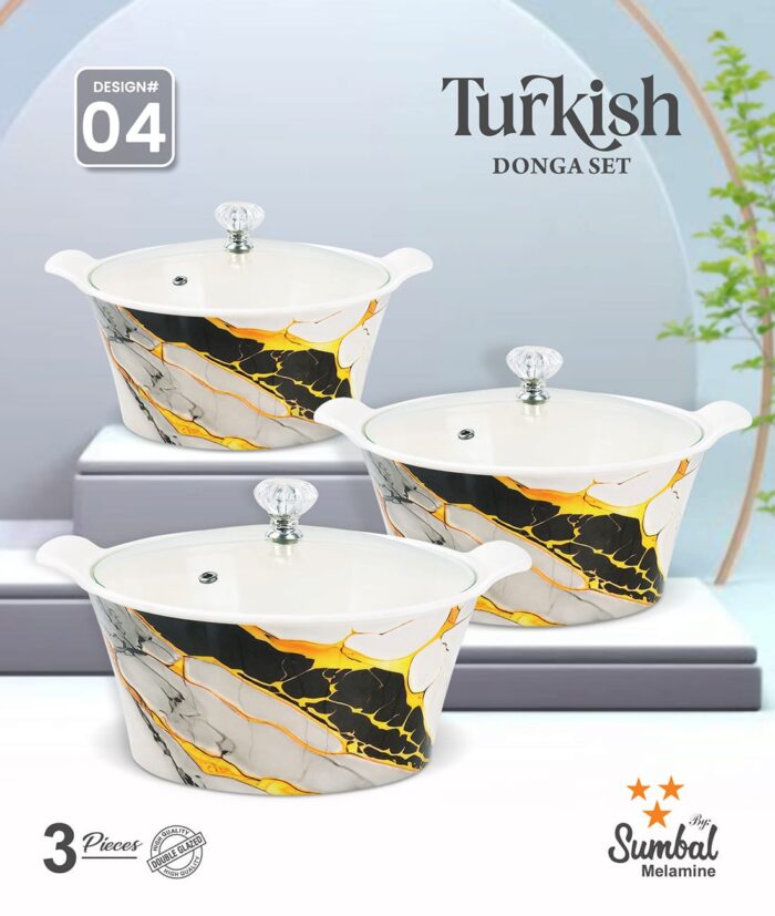 Printed Donga 3 Pcs Set With Lid For Serving