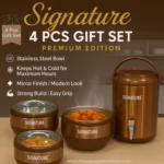 Signature 4 piece gift pack which include 3 hot pots and 1 cooler in brown color