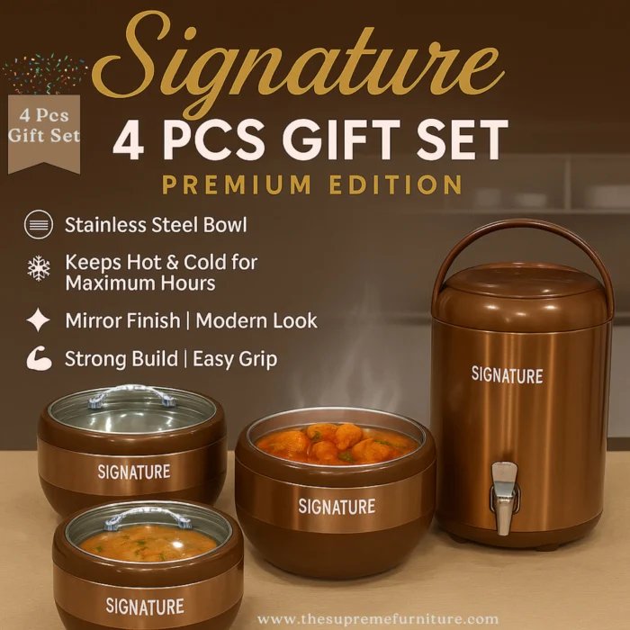 Signature 4 piece gift pack which include 3 hot pots and 1 cooler in brown color