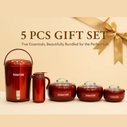 Signature 5-Piece Gift Pack Red Color which Includes 3 Hot Pots + 1 Cooler + 1 Thermos
