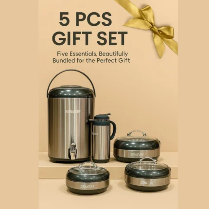 Signature 5-Piece Gift Pack Grey Color which Includes 3 Hot Pots + 1 Cooler + 1 Thermos