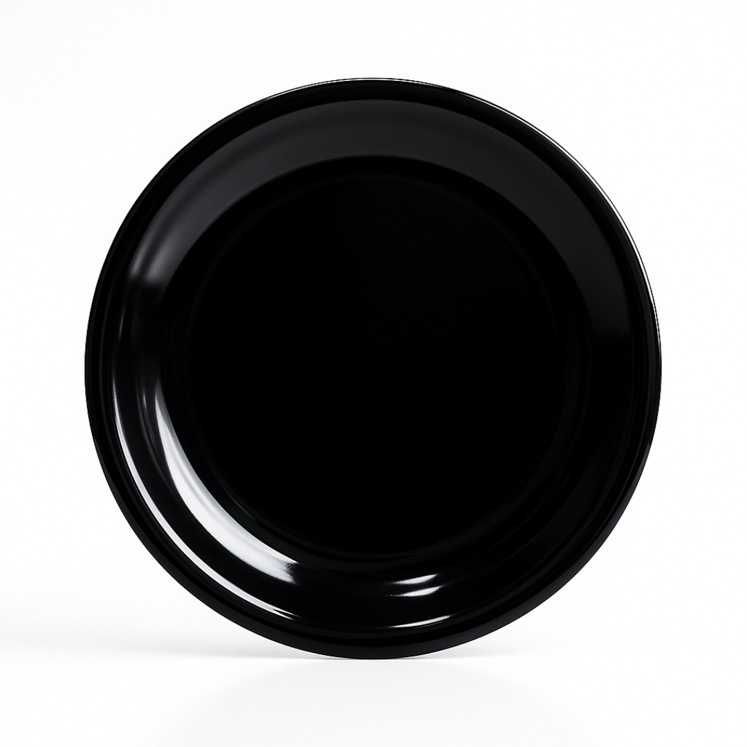 Double Glazed Melamine 10 inch Rice Plate in Black Color For Dining