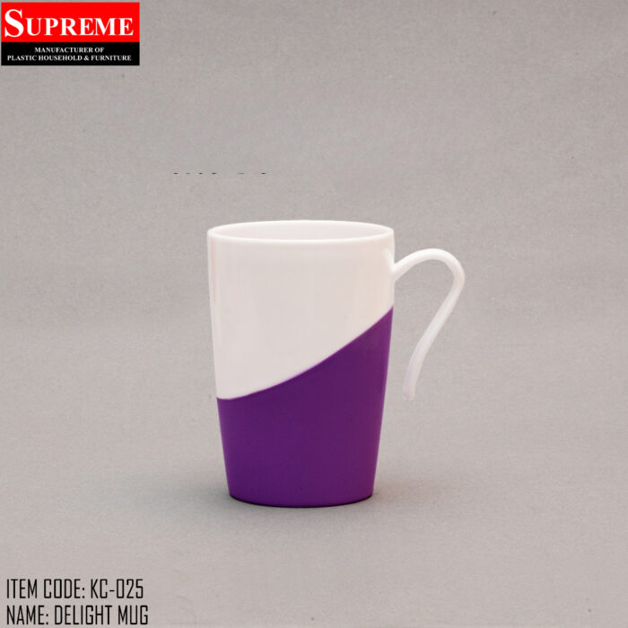plastic mug in purple color for drinking