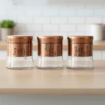 3 pcs glass canister set with metal coating for kitchen storage