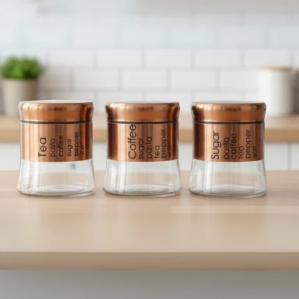 3 pcs glass canister set with metal coating for kitchen storage