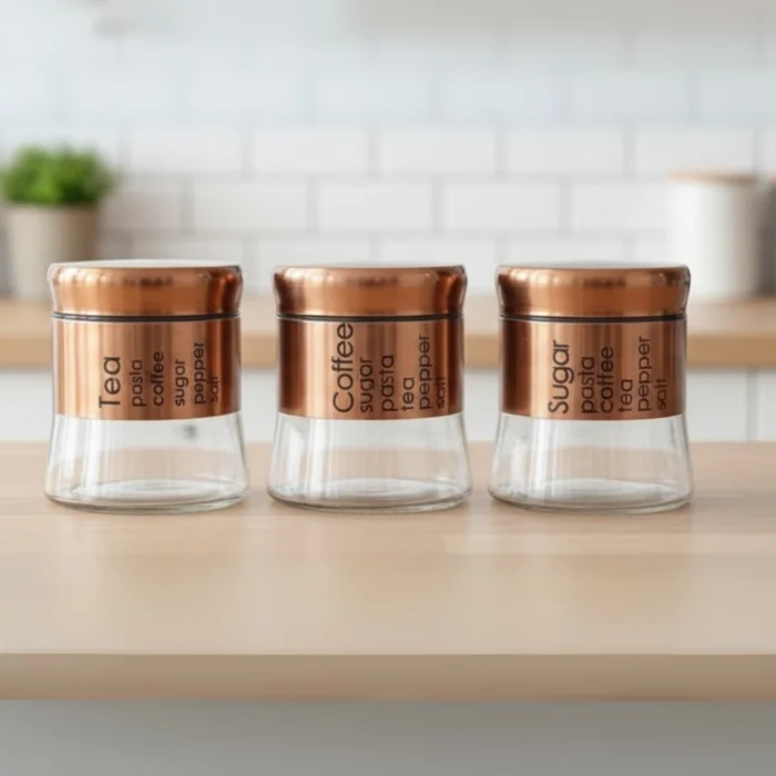3 pcs glass canister set with metal coating for kitchen storage