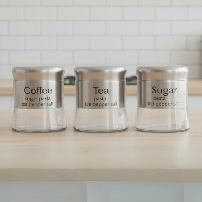 3 pcs glass canister set with metal coating for kitchen storage
